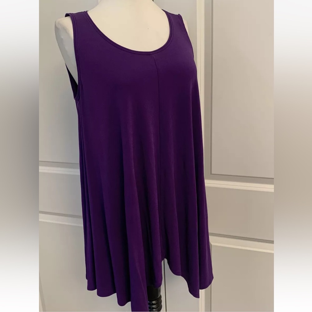 EILEEN FISHER XS Purple Silk Jersey Flowy Asymmetrical Tunic Tank Top fit S M